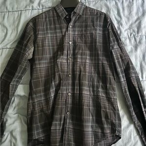Men’s Large Theory Stripes Checkered Black and Grey Shirt